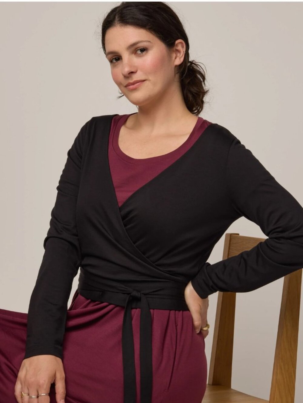 Wool& Natalia Wrap Top in Black